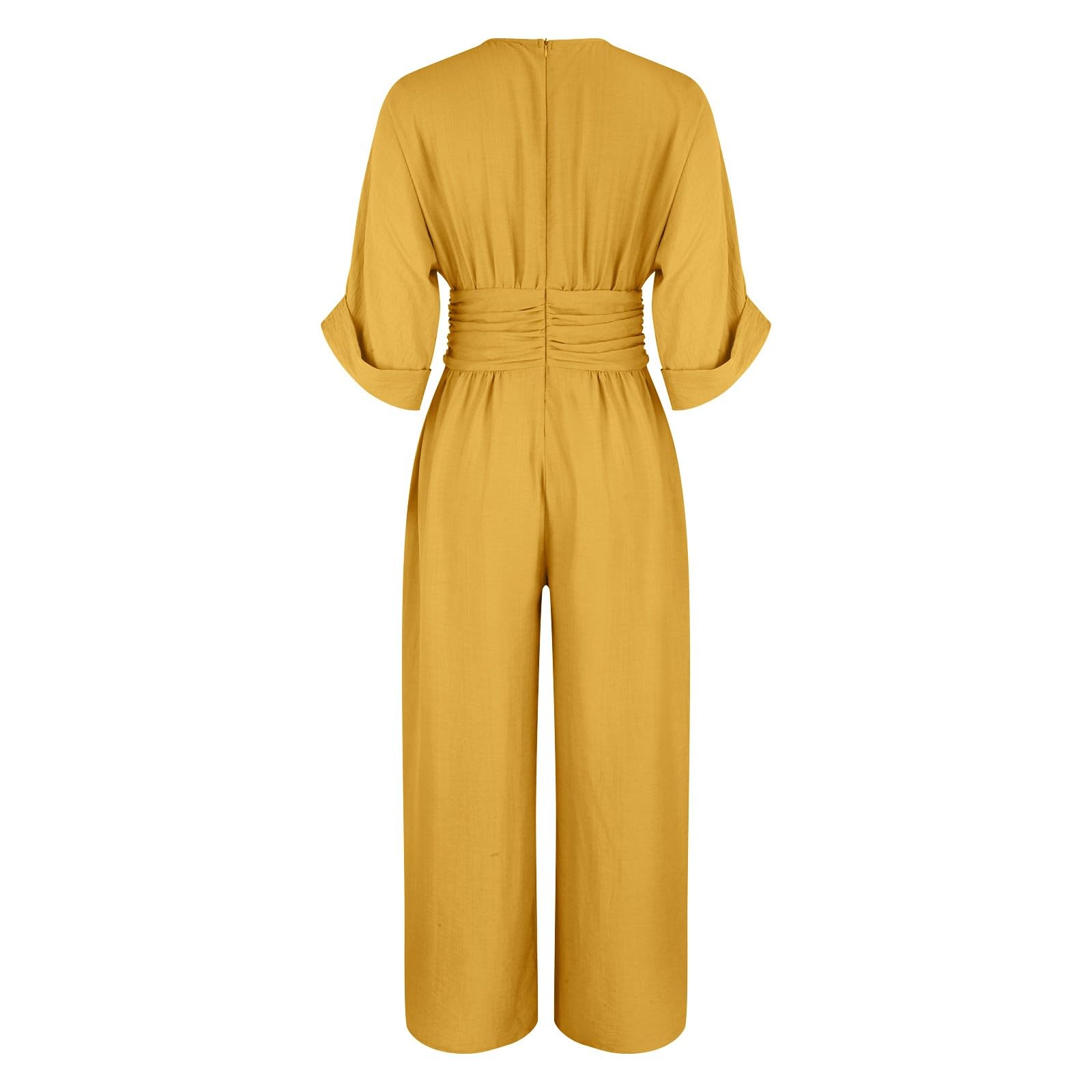 Generisch Tuta da donna elegante con maniche e scollo a V | Tuta con pantaloni, gamba larga, tutina lunga con tasca, vita alta, monopezzo, comoda mussola