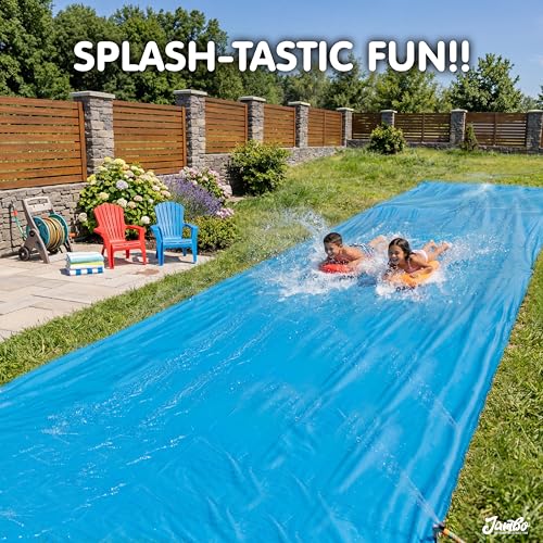 Image of JAMBO 40FT x 7FT XL MEGA Water Slide, 2 Bodyboard Updated Model- Extra Long Extra Wide Slip Splash Slide for Kids, Heavy Duty Backyard Lawn Waterslide, Outdoor Water Toy, Splash Mat Splash Pad