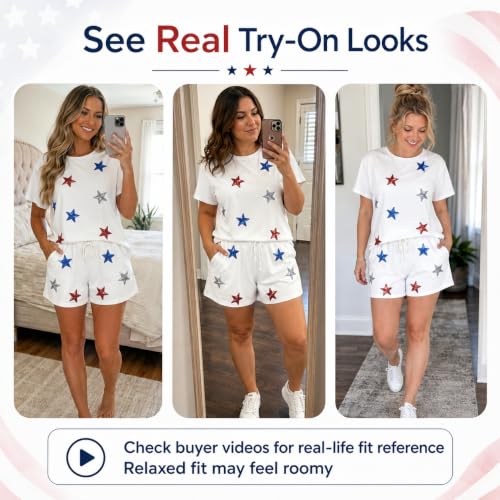 Image of VILOVE 4th of July 2 Piece Sequin Outfits Women 250 Anniversary Usa Shirts and Short Sets Casual Patriotic Shirt Summer Set