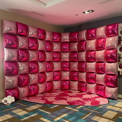 Image of Hot Pink and Rose Double Sided Square Foil Balloons Wall,19 Inches Pink Metallic Foil Balloons Tunnel Arch Kit for Girls Bachelorette,Wedding,Anniversary,Mothers Day Party Background Decorations