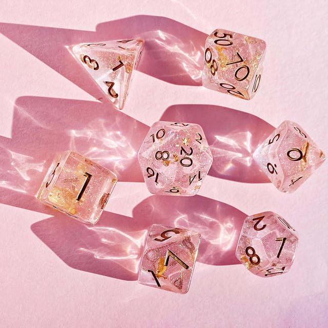Sage’s Portal Cantrips DND Dice Set - Round Edge Resin 7-PC Polyhedral DND Dice Set for Dungeons and Dragons D&D RPG Tabletop TTRPG (Pink Transparent)