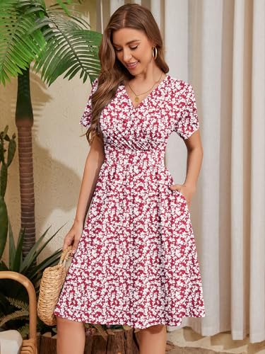 Image of Heymoments Womens Summer Short Sleeve Casual Dresses V-Neck Beach Dress with Pockets S-2XL