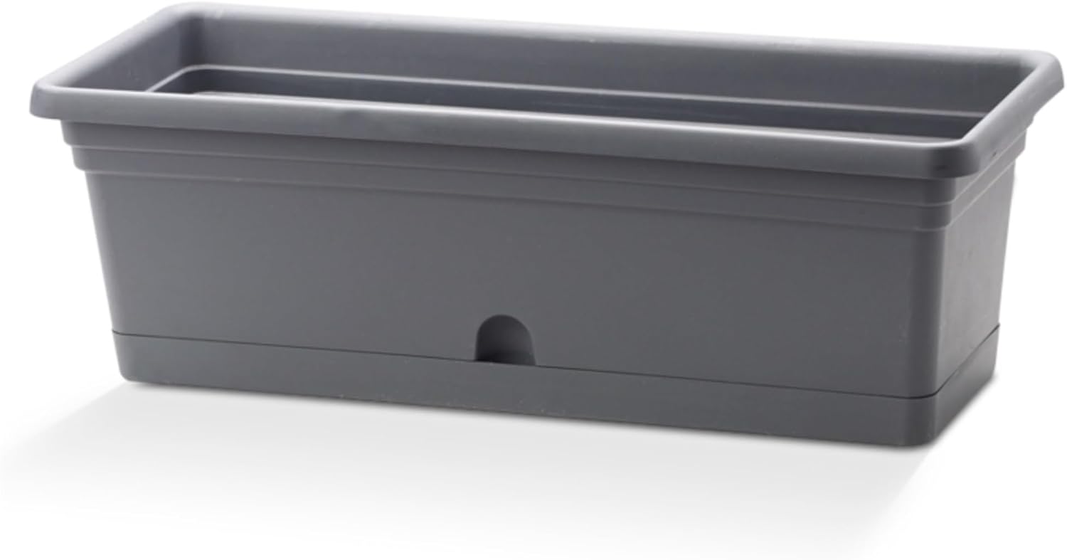 Crescent Garden in/Outdoor Emma Rectangle Plastic Flower Pot Charcoal Colored Planter, 20 Inches