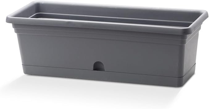 Crescent Garden in/Outdoor Emma Rectngl Plastic Flower Pot Charcoal Colored Planter, 24 Inches