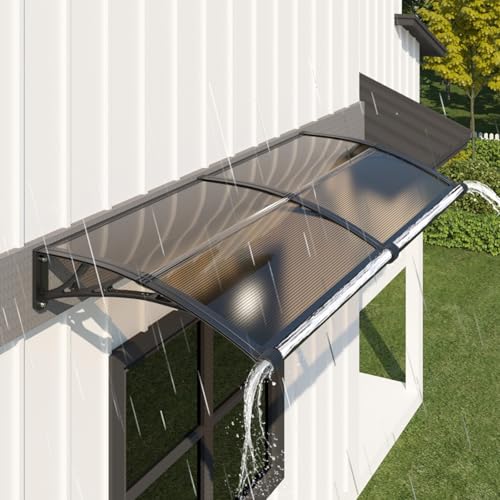 GUANSU-CN Auvent de Porte d'entrée 100x200 cm, Marquise Extérieure en Polycarbonate Anti-UV, Anti-Pluie & Anti-Neige, Abri pour Terrasse & Véranda