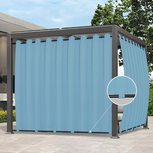 Image of Easy-Going Outdoor Curtains for Patio 1 Panel, 150x96 inch, Sky Blue | Waterproof, Windproof, Weatherproof Privacy Outdoor Curtains for Cabanas Porches and Pergolas, Grommet Top and Tab Bottom