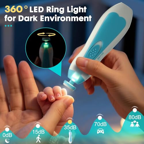 Image of Henrycares Baby Nail Trimmer Electric with Light | Baby Nail Filer & Newborn Nail Cutter Safe | Baby Nail Clipper Electric India, Infant Nail File Machine | Baby Grooming Kit for Toddler & Kids (6 Heads, Multicolor)