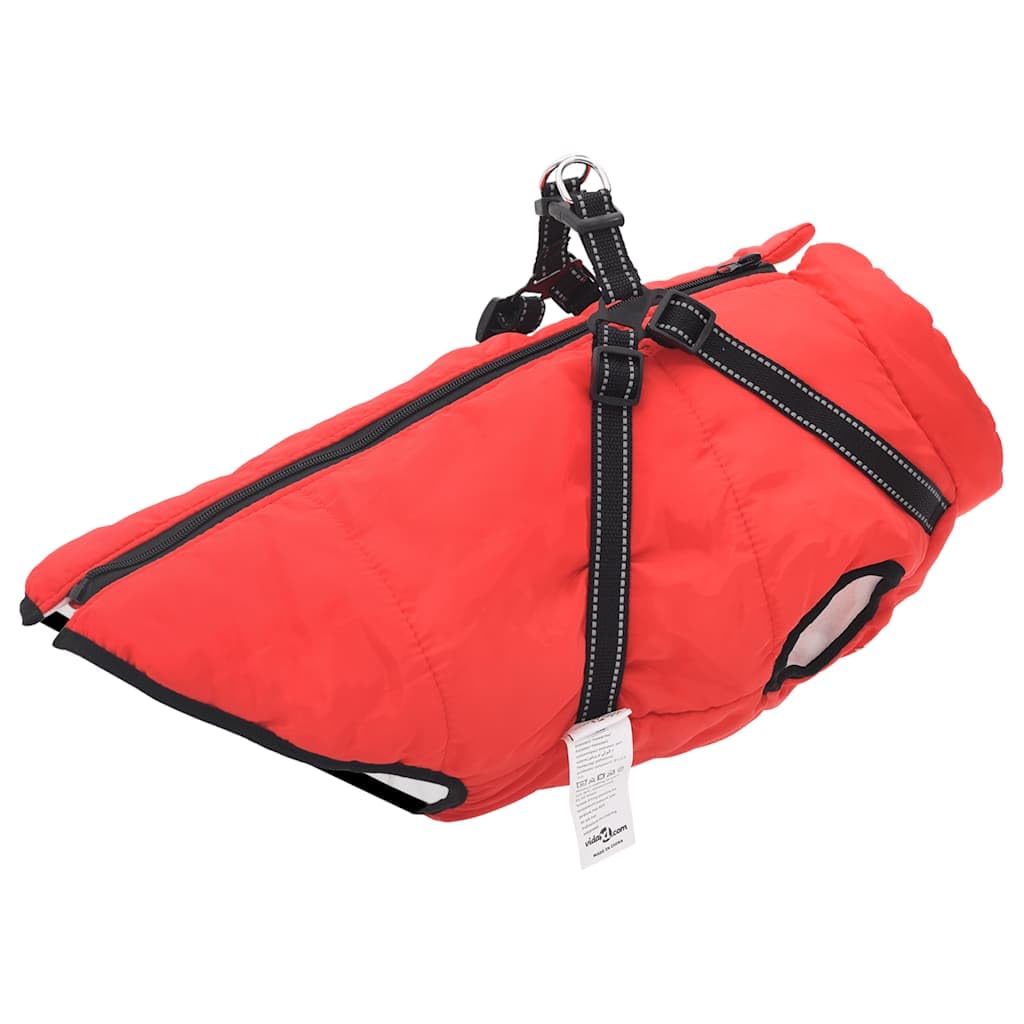 Cappotto per cani con imbracatura integrata impermeabile riflettente rosso L68, poliestere con pile, regolabile per inverno ed esterno, anello a D sicuro, comodo in caso di pioggia e neve