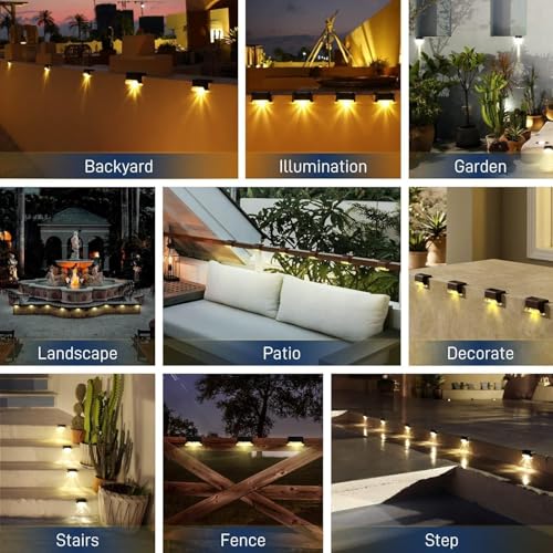 Image of Solar Deck Lights Outdoor Waterproof LED Step & Stair Lights for Fence, Garden, Patio, Yard, Auto Dusk to Dawn Warm White (1)