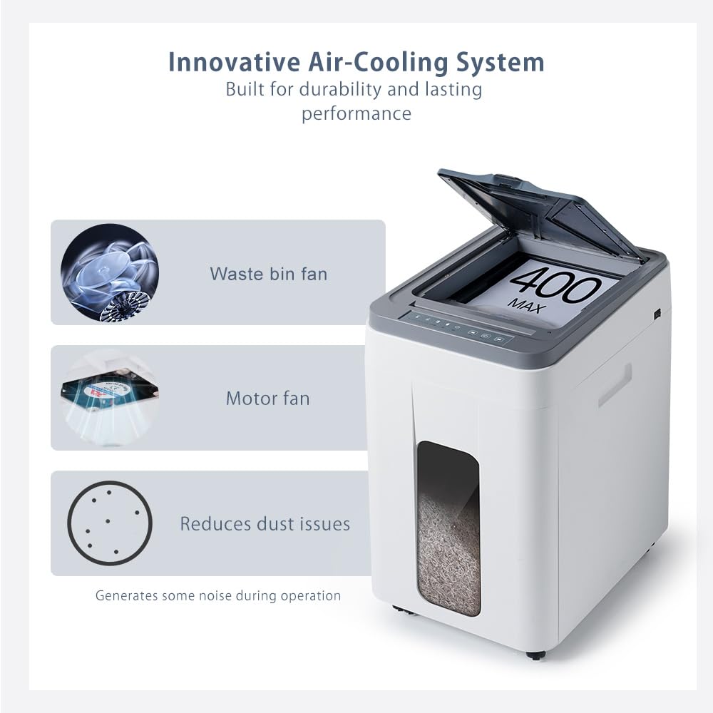 Distruggi Documenti Automatico Professionale: P5 Microframmenti 400 Fogli Cestino 50L Credito Carte Tritadocumenti Non-stop per Casa Ufficio Medico Scuola Cartelle Cliniche