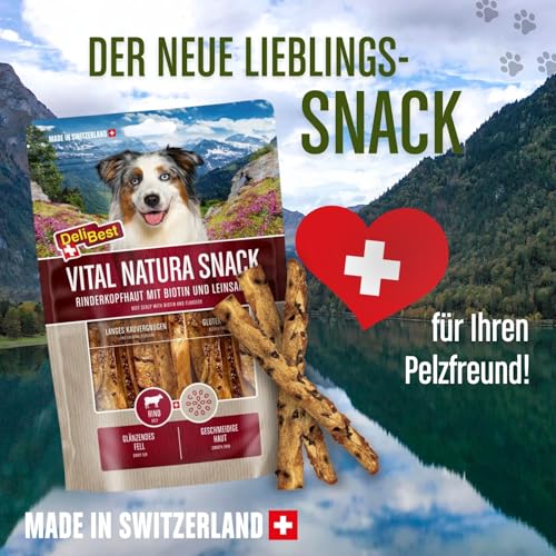 DeliBest Vital Natura Snack Biotin + Leinsamen I Kausnack für Hunde I für jedes Alter und Jede Größe I auch zur Zahnreinigung perfekt geeignet I natürlicher Kausnack I 200 g Packung