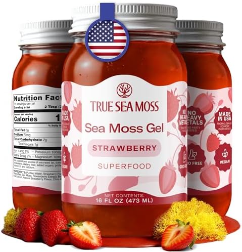 TrueSeaMoss Sea Moss Gel – Made in USA – Wildcrafted Seamoss, Fruits & Jarred Vegetables – Strawberry, Pack of 1 (Labels may Vary)