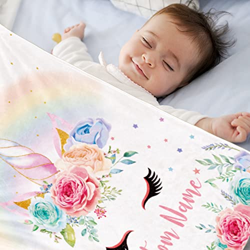 Image of Personalized Name Blanket with Horse for Girl Custom Name Blanket for Kids