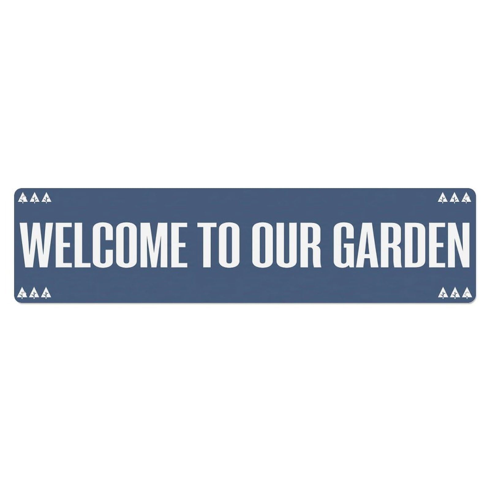 Vintage Welcome to Our Garden Slate Blue Metal Tin Sign