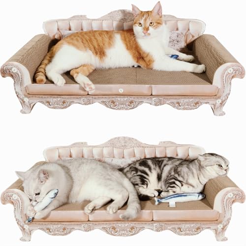 Extra Large Sofa Shaped Cat Scratcher Bed - 31.5 Inches Infinity Durable Corrugated Cardboard Cats Lounge Modern Stylish Bed Luxury Scratching Board Couch Scratcher Protects Furniture