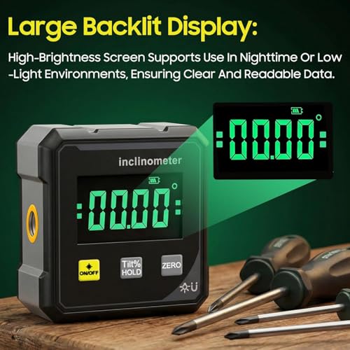 Image of Digital Laser Angle Finder inclinometer, Protractor Tool, 4x90 High Accuracy, Large LED Display, Magnetic Base, USB Rechargeable, for Woodworking, Metalworking, Construction & DIY