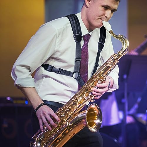 saxophone harness double shoulder adjustable sax strap with soft leather padded widened amp thickened design good comfort reduce neck stress for altotenorbaritonesoprano saxophone