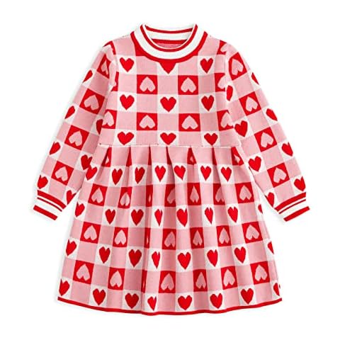 Curipeer Infant Toddler Girls Sweater Dresses Long Sleeve Ribbed Knit Pullover Ruffle Cozy Dress, A-heart, 18Months Cover