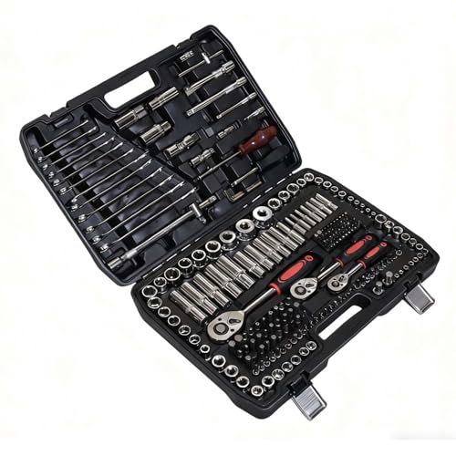 Alivio 216 Piece Universal Tool Set 1/4 3/8 1/2 Drive Socket Set with Ratchets, Wrenches & Bits, Durable Carbon Steel Tools in Heavy-Duty Blow-Moulded Case