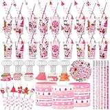 Seenelling 24 Set Pink Christmas Stationery Party Favors for Students Xmas Gift Cups Filler with Keychain Pencil Straw Silicone Bracelet for Stocking Stuffers Classroom Gift Exchange Goodie Bag Filler