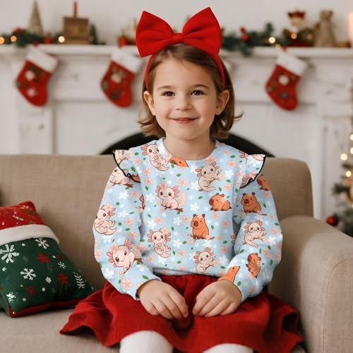 Little Girls Sweatshirts Size 1-8 Toddler Clothes Ruffle Shoulder Tops Graphic Tees3