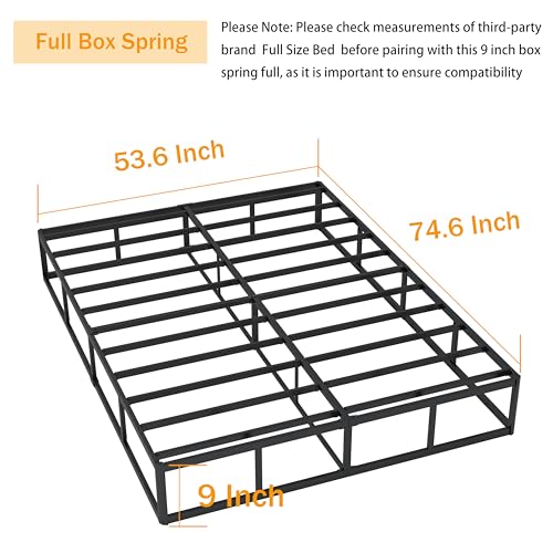 SHLAND Box Springs Full Size 9 Inch High Profile Full Box Spring Strong Metal Frame Mattress Foundation with Fabric Cover, Box Spring Full Size Bed, Easy Assembly - Thumbnail 3
