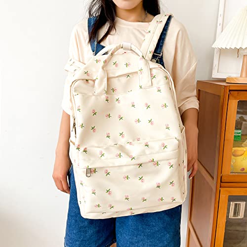 Kawaii Backpack Floral Aesthetic Backpack for Women Carry On Backpack Large Capacity Canvas Backpack for Causal Travel2