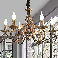 Lamparas Aceiteras Antiguas Ganeed Candelabros rústicos de 6 luces, candelabro vintage de estilo francés, candelabro colgante de metal en bronce antiguo para cocina en isla, granja, comedor, sala de estar