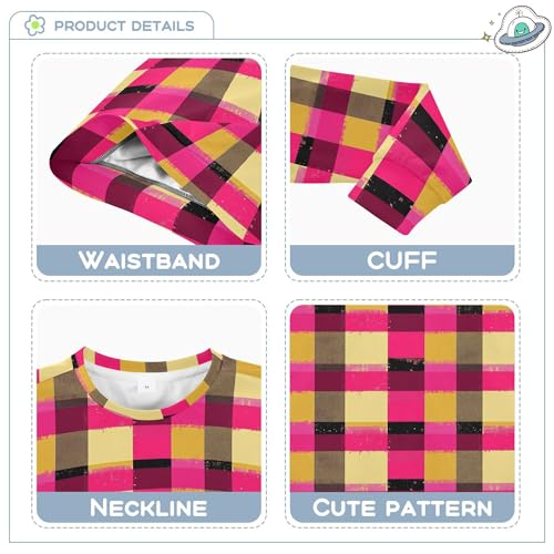 JUNZAN Buffalo Plaid Check Hot Pink Gold Big Boys Sweatshirt Hoodie Long Sleeve Kids Hoodies Boys Sports 4T3