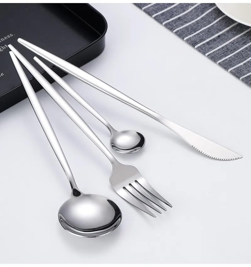 Image of Platinum Silver Silverware Set | 48-Piece Satin Finish French Style Stainless Steel Flatware | Elegant Giftable Box | Dishwasher Safe Cutlery for Home, Restaurants & Corporate Gifting