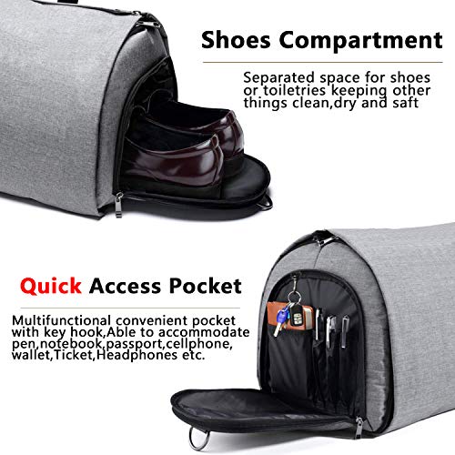 Carry on Garment Bag Suit Bag for Business Trip,Hanging Suit Travel Bag Duffel Bag with Shoe Compartment, 2 in 1 Convertible Detachable Suitcase Flight Bag for Men Women Brown