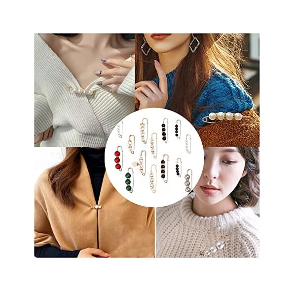 14 Pcs Sweater Brooch Pin,Naisfei Faux Pearl Sweater Shawl Clips Vintage Shirts Dresses Cardigan Collar Safety Pins for Women - Image 5