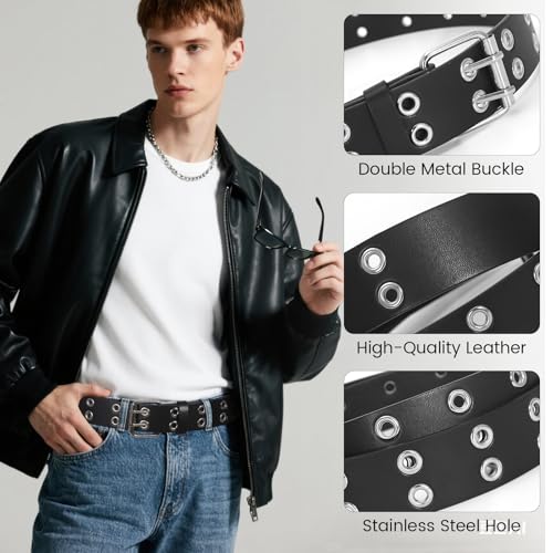3 Pcs Studded Belt Y2K Metal Goth Punk Rock Rivet Belt with Bright Pyramid Studded for Women Men4