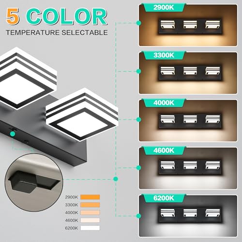 Image of SOLFART LED Bathroom Vanity Light Fixtures: 3 Light Matte Black Modern Acrylic Bathroom Wall Lighting Fixtures Over Mirror 5CCT