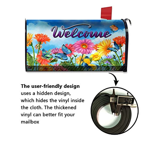 Image of Spring Summer Welcome Flowers Mailbox Covers Magnetic Standard 21 inch x 18 inch Fluttering Butterflies Decoration Wrap Post Letter Box Cover for Home Garden Yard Outdoor Decor