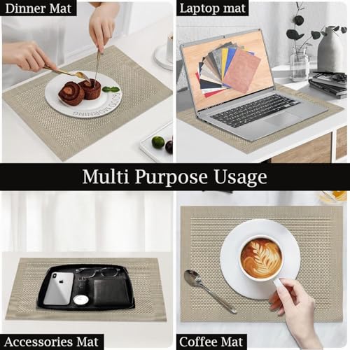Image of Amazon Brand - Umi PVC Vinyl Box Design Placemat ST0000434 - Heat Resistant, Wipe Clean, Anti-Skid Table Mats for Dining Table, KitchenHome Decor (30x45 CM Golden Set of 6)