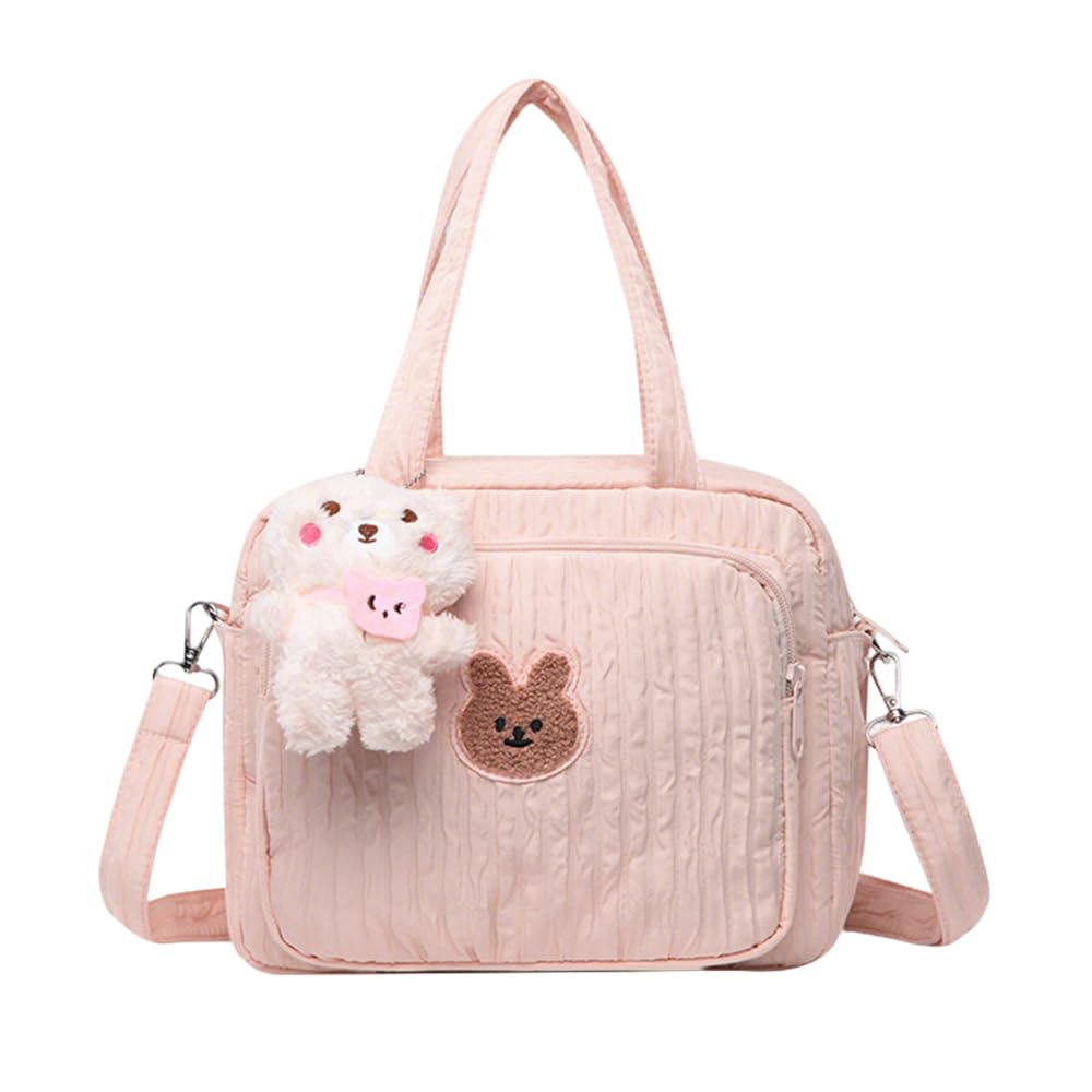RNPKZ Baby Changing Bag, Nappy Changing Bag with Pendant & Adjustable Strap, Portable Baby Diaper Bag, Multifunctional Baby Nappy Changing Bag for Maternity, Baby, Travel, Hospital and Pram (Pink)