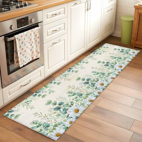 Eucalyptus Leaves Daisy Runner Rugs 2x6 ft Summer Farmhouses Vintage