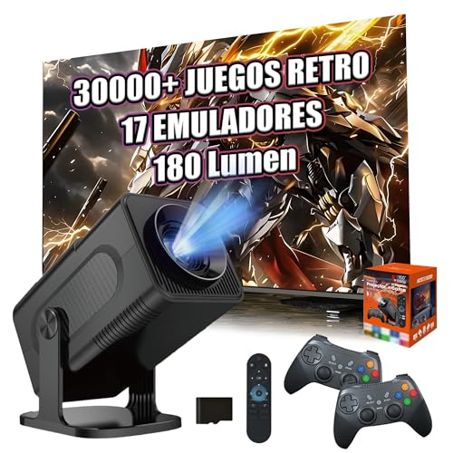 HCS350 Pro+ Proyector Inalámbrico Portátil con WIFI y Bluetooth, Consola Juego con 30000+ Juego, Proyector de Películas con Android 16 para Uso al Aire Libre y Home Theater, con Control Remoto por Voz