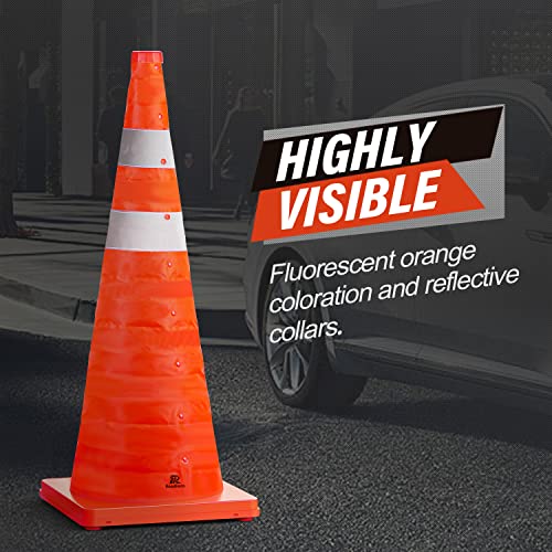 Roadhero 28 Inch [4 Pack] Collapsible Traffic Safety Cones, Multi Purpose Pop-Up Cones With Reflective Collar For Road Safety, Orange Cones For Driving Training, Parking Lots #TOP5