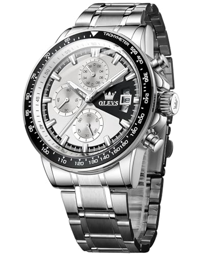 OLEVS Orologio da uomo business abito al quarzo multifunzione cronografo in acciaio inox calendario impermeabile luminoso orologi uomo, 705:quadrante bianco OLEVS Orologio da uomo business abito al quarzo multifunzione cronografo in acciaio inox calendario impermeabile luminoso orologi uomo, 705:quadrante bianco