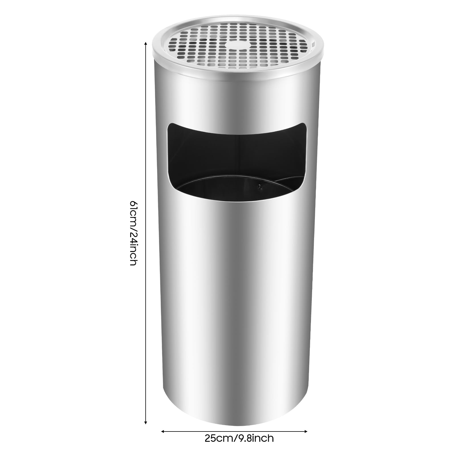 Cenicero de pie de 15 litros para exteriores con cubo de basura, de acero inoxidable para exteriores, con cubo interior extraíble, cenicero multifuncional para exteriores, grande (25 x 61 cm)