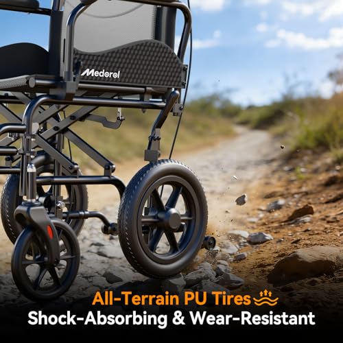 Image of Lightweight Transport Wheelchair for Adults, Supports 300 lbs, Foldable & Portable, for Seniors, Elderly and Disabled (Gray)