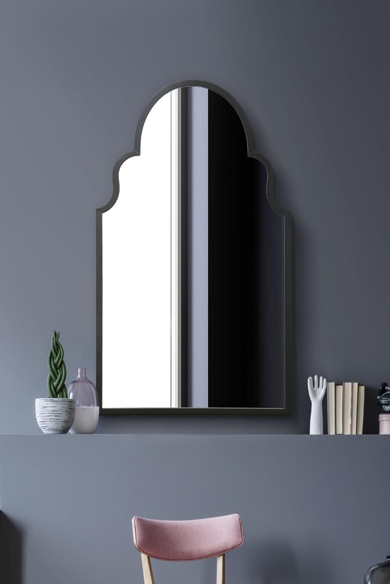 MirrorOutlet The Arcus - Specchio da parete ad arco moderno con cornice in metallo nero, 104 x 61 cm, cornice nera