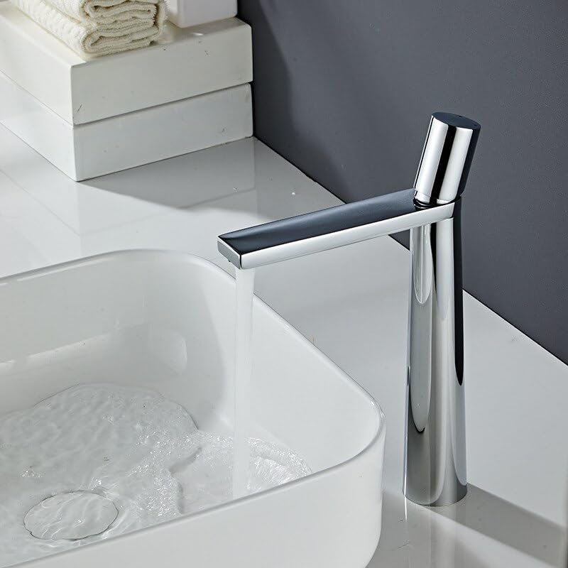 Mitigeur lavabo salle de bains chromé haut pour vasque à poser moderne et design