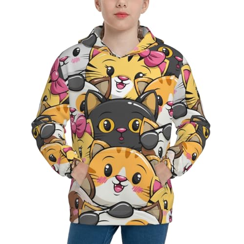 Cute Cat Cartoon Kid Hoodies Boys Sweatshirts Girls Pullover with Pocket