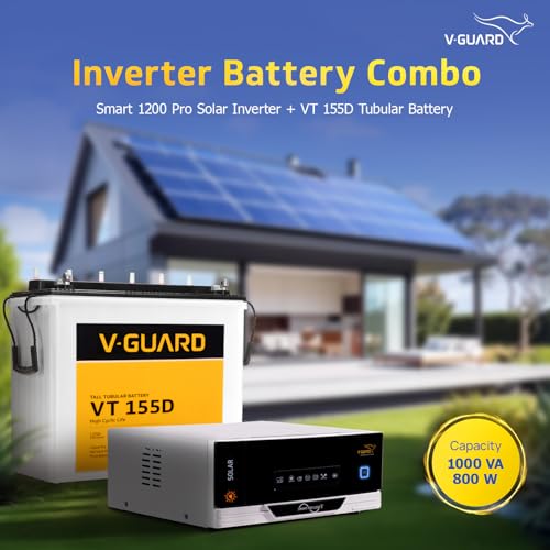 Image of V-Guard Solar Inverter & Battery Combo (1200 s IoT Sine Solar Inverter with Tall Tubular 150Ah Battery) for Home, Office & Shops