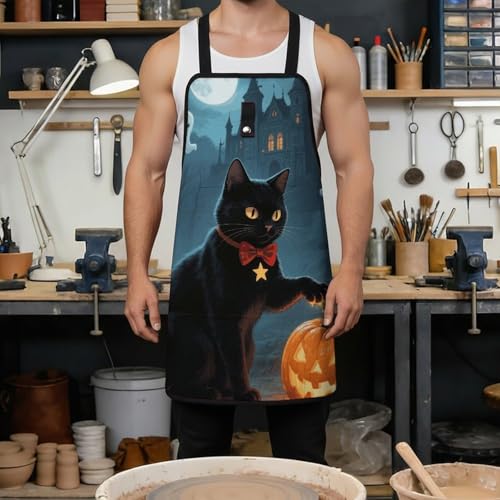 Delantal de trabajo Halloween Cat para hombres y mujeres miniatura 4