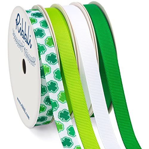 Ribbli 4 Rolls Shamrock Ribbon,St Patricks Day Grosgrain Ribbon Use for Hair Bows,Wreath, Gift...