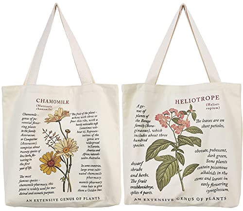 2 Piezas Bolsa Tela Tote Bag, Compra Tote Bag, Bolsa Tela Mujer, Bolsa de Lona Impresa, Bolso Tote con Bolsillo Cremallera Interior, para Vida Diaria, Compras, Oficina, Viajes (Dos Estilos)